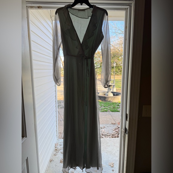 Elegant Light Mint Green Ruffle Wrap Dress - Picture 6 of 6